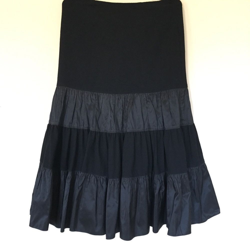 Teri Jon 100% Black Wool and Taffeta Tiered Skirt Sz 6